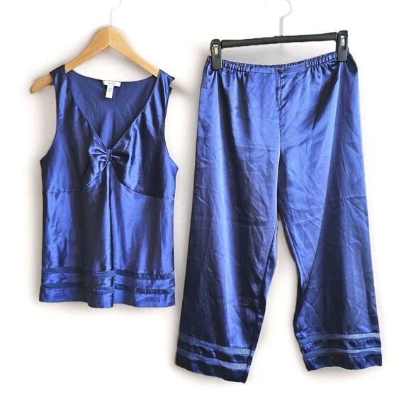 Vera Wang Blue Satin Pajamas Set Womens Size Medium Sexy Date-night - Picture 1 of 6